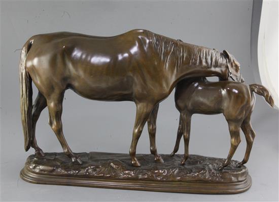 Pierre Lenordez (1814-1892). A bronze group of a mare and foal, 17.5in. height 11in.